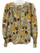 Rebecca Taylor Size S Green, Yellow, Brown Polyester shirred detail Tie Neck Top Green, Yellow, Brown / S