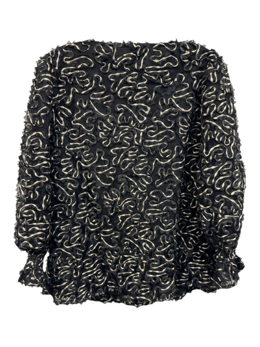 Tuckernuck Size S Black & Silver Polyester Metallic Thread Applique V Neck Top Black & Silver / S