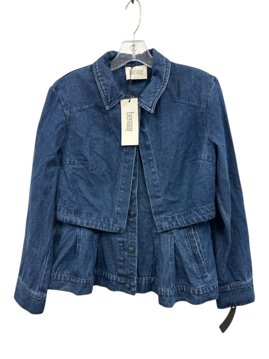 Benaar Blue Cotton Blend Denim Peplum Cropped Vest Jacket Set Blue / S