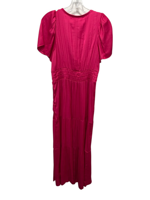 By Anthropologie Size S Hot pink Polyester V Neck Short Sleeve Satin Dress Hot pink / S