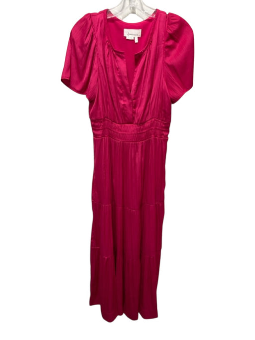 By Anthropologie Size S Hot pink Polyester V Neck Short Sleeve Satin Dress Hot pink / S
