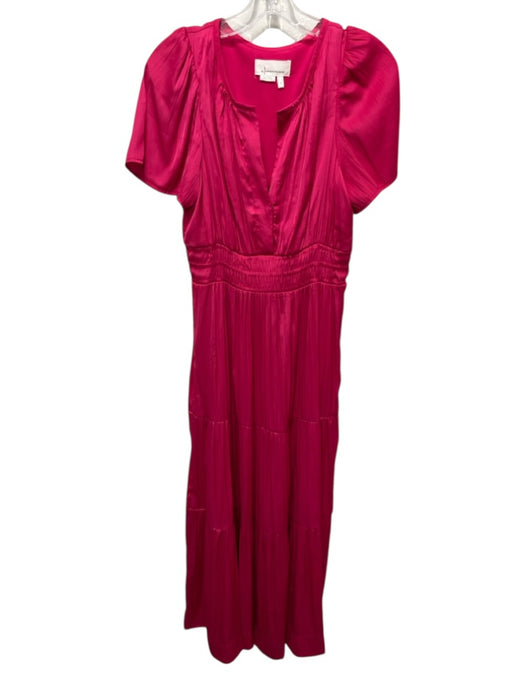 By Anthropologie Size S Hot pink Polyester V Neck Short Sleeve Satin Dress Hot pink / S