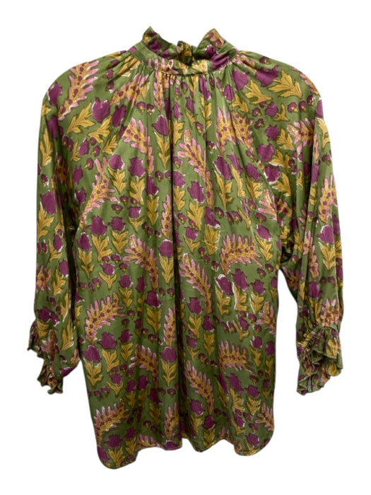 Clara The Label Size L Green & Multi Cotton Mock Neck Floral Print Top Green & Multi / L