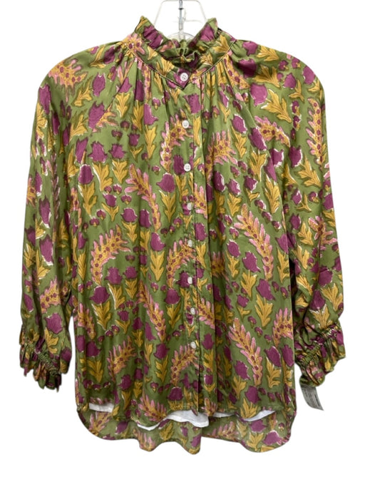 Clara The Label Size L Green & Multi Cotton Mock Neck Floral Print Top Green & Multi / L