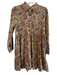 Ro's Garden Size Small Green & Maroon Cotton Floral lined Long Sleeve Dress Green & Maroon / Small
