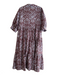 Entro Size Small Brown & Blue Cotton V Neck Floral Half Puff Sleeves Dress Brown & Blue / Small