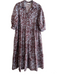 Entro Size Small Brown & Blue Cotton V Neck Floral Half Puff Sleeves Dress Brown & Blue / Small