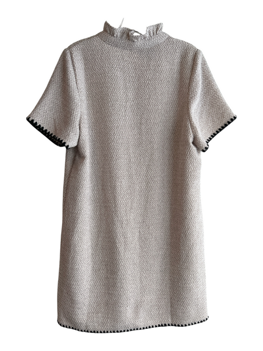 THML Size Large Oatmeal & Black Polyester Blend Lined Short Sleeve Tweed Dress Oatmeal & Black / Large