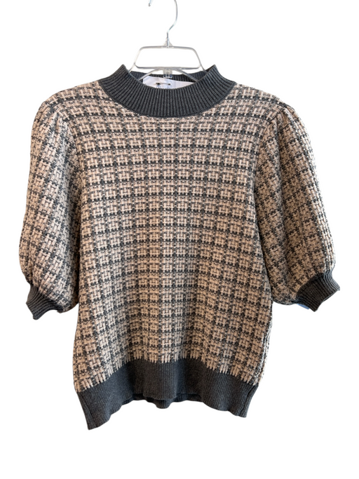 THML Size Medium Gray & Blush Viscose & Nylon Half Balloon Sleeve Tweed Top Gray & Blush / Medium
