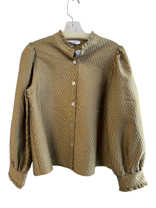 THML Size Medium Greenish Brown Polyester Button Down Long Sleeve high neck Top Greenish Brown / Medium