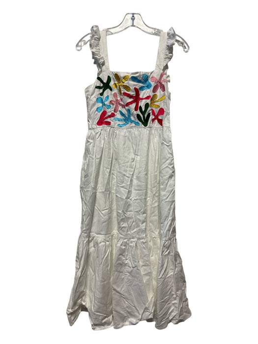 Crosby Size Est S White & Multi Cotton Embroidered Midi Dress White & Multi / Est S