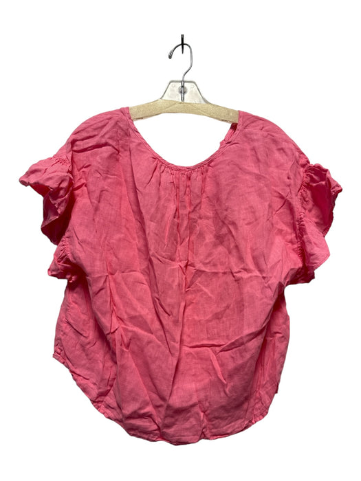 Velvet Size S Pink Linen Short Sleeve V Neck Top Pink / S