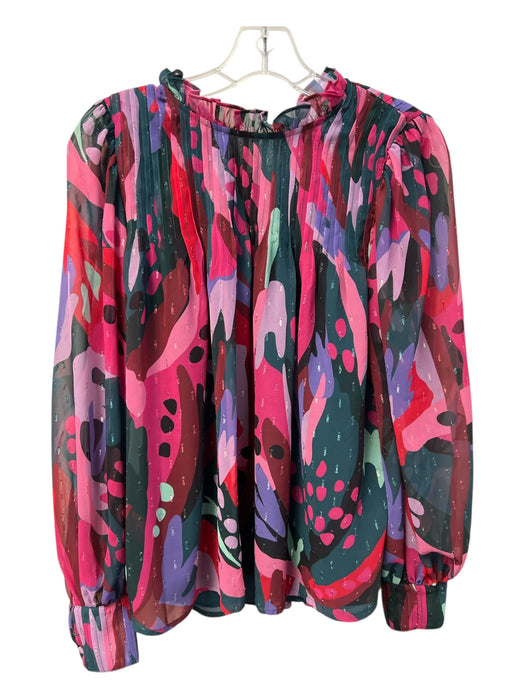 Crosby Size M Green & Multi Button Accentts Abstract Print Shimmer Detail Top Green & Multi / M