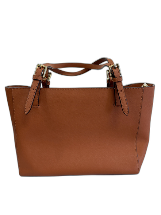 Tory Burch Brown Coated Leather Shoulder Straps Zip Pocket Bag Brown