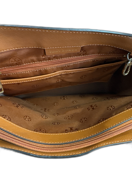 Tory Burch Brown Coated Leather Shoulder Straps Zip Pocket Bag Brown