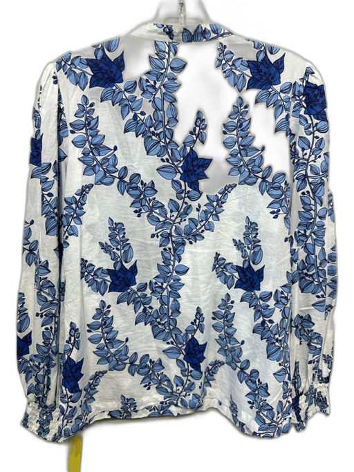 Beyond by Vera Size Small White & Blue Print Cotton Blend Floral Long Sleeve Top White & Blue Print / Small