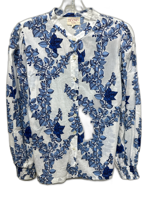 Beyond by Vera Size Small White & Blue Print Cotton Blend Floral Long Sleeve Top White & Blue Print / Small