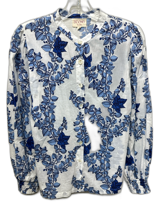 Beyond by Vera Size Small White & Blue Print Cotton Blend Floral Long Sleeve Top White & Blue Print / Small