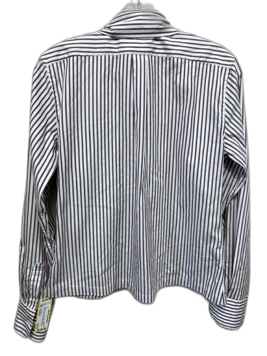 Ann Mashburn Size Medium White & Brown Print Cotton Stripe Button Down Top White & Brown Print / Medium