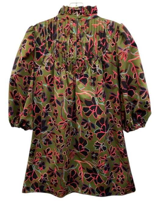 Crosby Size M Green, Black, Multi Polyester 1/2 Puff Sleeve Floral Print Dress Green, Black, Multi / M