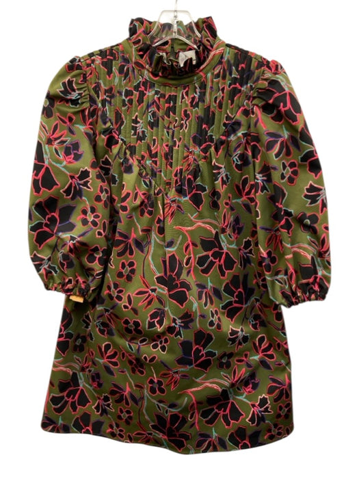 Crosby Size M Green, Black, Multi Polyester 1/2 Puff Sleeve Floral Print Dress Green, Black, Multi / M