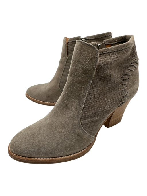 Aquatalia Shoe Size 6 Gray Suede round toe Whipstitch Stacked Heel Ankle Booties Gray / 6