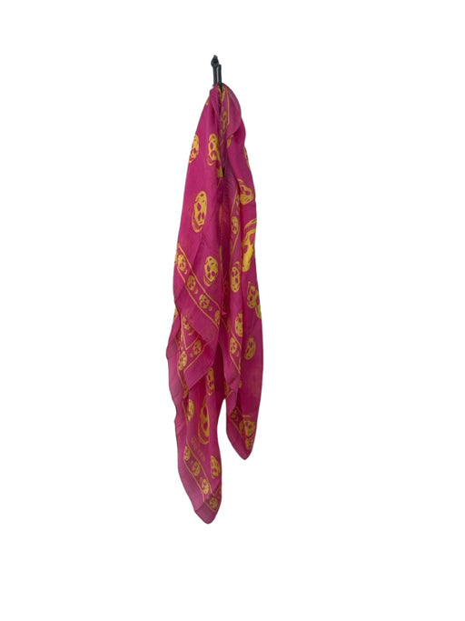 Alexander McQueen Pink & Yellow Silk Sqaure Skull & Crossbone Border scarf Pink & Yellow / L