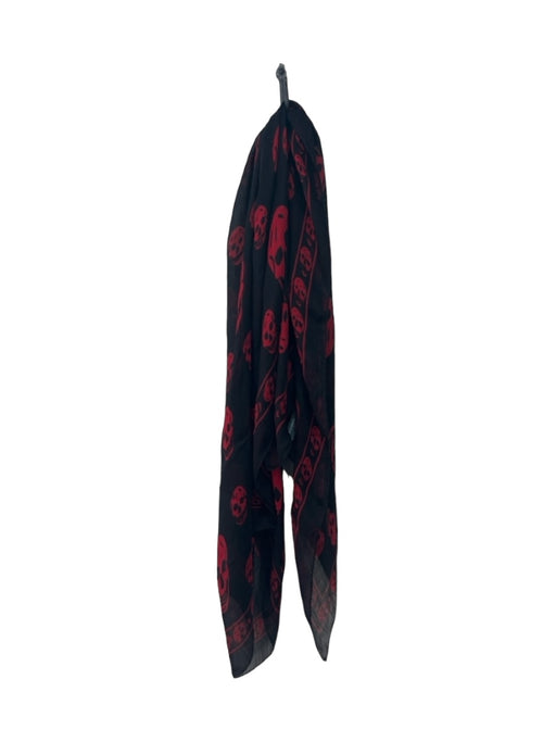 Alexander McQueen Black & Red Silk Sqaure Skull & Crossbone Border scarf Black & Red / L