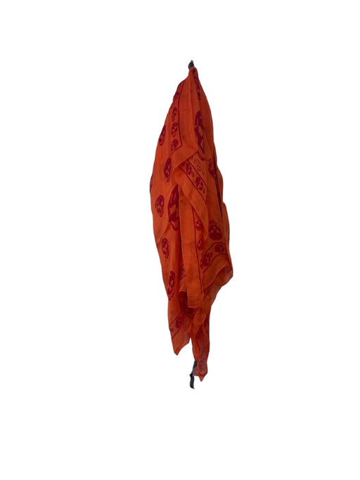 Alexander McQueen Orange & Red Silk Sqaure Skull & Crossbone Border scarf Orange & Red / L