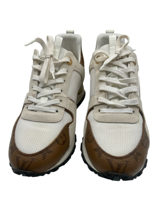 Louis Vuitton Shoe Size 42 White, Brown & Gold Synthetic Suede Monogram Sneakers White, Brown & Gold / 42