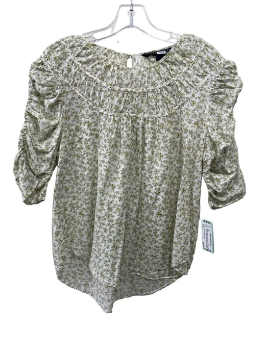 Veronica Beard Jeans Size L White & Green Cotton Floral 1/2 Sleeve Top