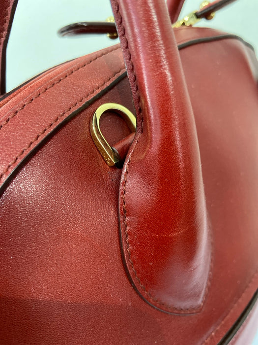 Salvatore Ferragamo Red & Gold Leather 2 Handles Gold Hammered Ring Bowler Bag