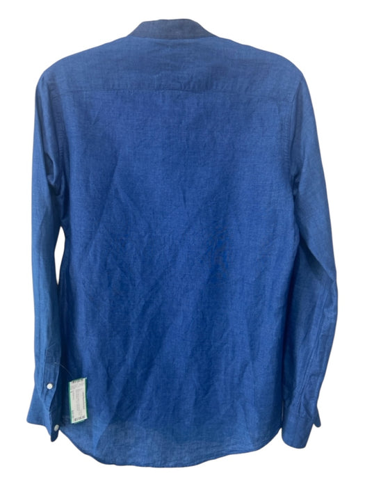 Ann Mashburn Size S Blue & Navy Cotton & Linen Blend Long Sleeve Buttons Top Blue & Navy / S