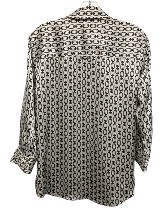 L'agence Size M White, Black & Gray Silk Chain Print Long Sleeve Button Up Top White, Black & Gray / M