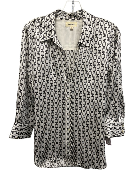 L'agence Size M White, Black & Gray Silk Chain Print Long Sleeve Button Up Top White, Black & Gray / M