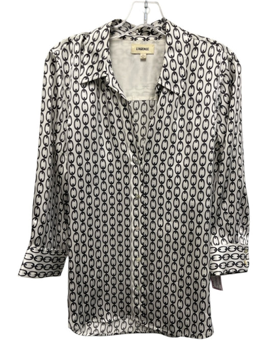 L'agence Size M White, Black & Gray Silk Chain Print Long Sleeve Button Up Top White, Black & Gray / M
