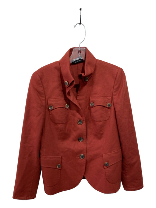 Akris Size 10 Brick Red Viscose Blend Button Front Collar Long Sleeve Jacket Brick Red / 10