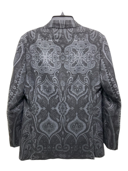 Etro Size 48 Black & Gray Wool Blend Lapel Detail Paisley Long Sleeve Jacket Black & Gray / 48