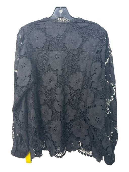 Hale Bob Size M Black Polyester Floral Lace Overlay V Neck Long Sleeve Top Black / M