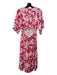 Equipment Size S White & Red Polyester Floral V Neck Short Sleeve Midi Dress White & Red / S