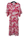 Equipment Size S White & Red Polyester Floral V Neck Short Sleeve Midi Dress White & Red / S