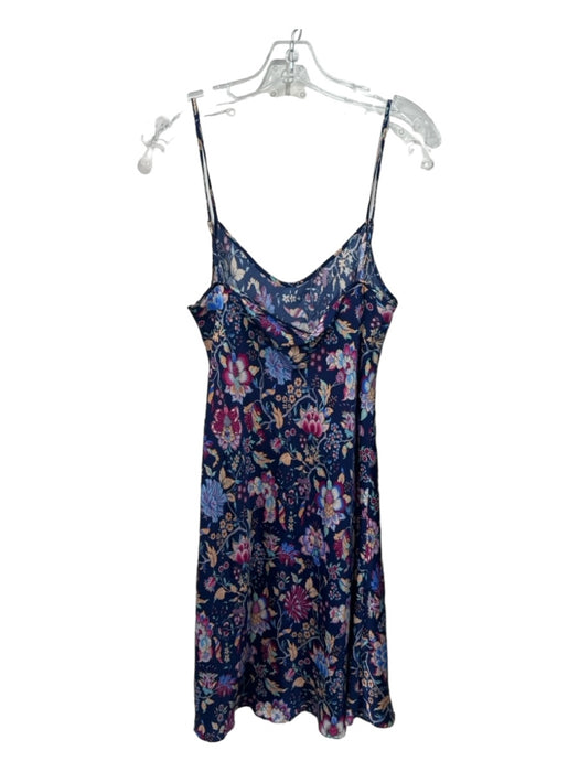 Liberty Size L Navy & Multi Silk Floral Paisley Spaghetti Strap Mini Slip Dress Navy & Multi / L