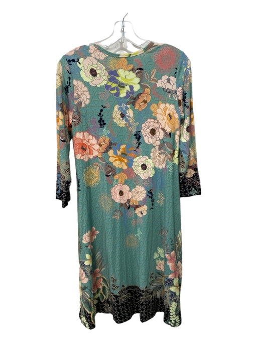 Johnny Was Size S Green & Multi Viscose Floral Round Neck 3/4 Sleeve Midi Dress Green & Multi / S