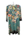 Johnny Was Size S Green & Multi Viscose Floral Round Neck 3/4 Sleeve Midi Dress Green & Multi / S