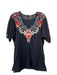 Johnny Was Size M Black & Multi Floral Embroidered U Neck 1/2 sleeve Top Black & Multi / M