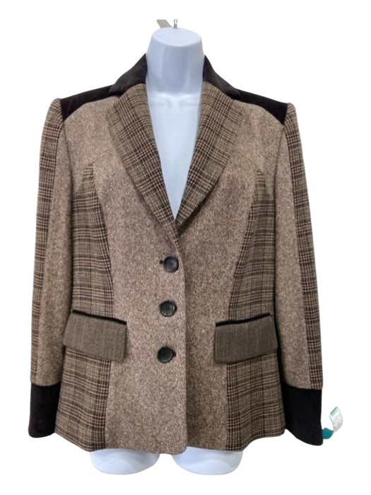 Les Copains Size 44 Light & Dark Brown Wool Velvet Accent Plaid Blazer Jacket Light & Dark Brown / 44