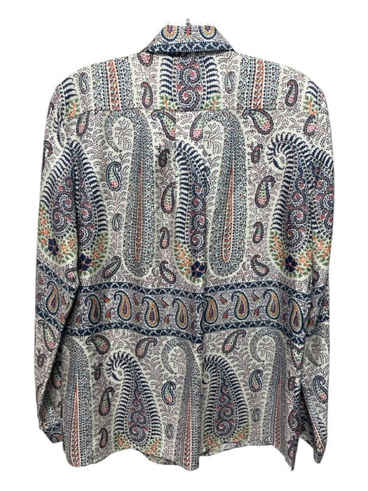 Etro Size 44 Cream, Blue, Orange Silk Button Up Paisley Long Sleeve Top Cream, Blue, Orange / 44