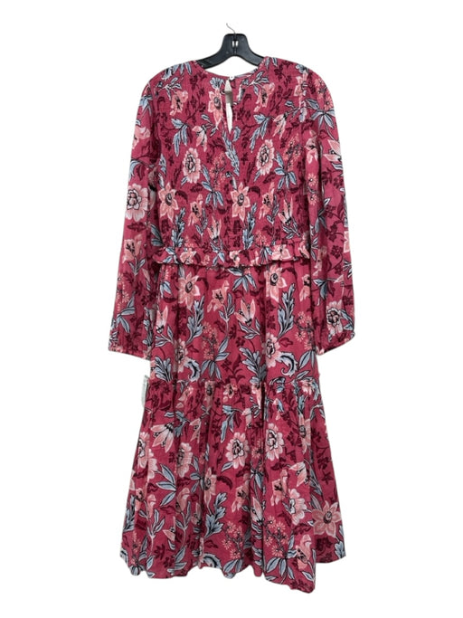 Banjanan Size M Pink, Blue, Multi Cotton Long Sleeve Floral Smocked Bodice Dress Pink, Blue, Multi / M