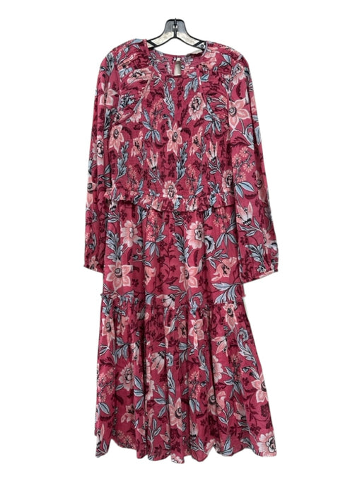Banjanan Size M Pink, Blue, Multi Cotton Long Sleeve Floral Smocked Bodice Dress Pink, Blue, Multi / M