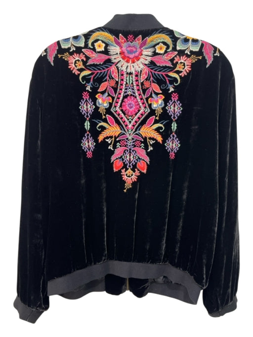 Johnny Was Size M Black, Pink, Multi Rayon & Silk Velvet Collarless Jacket Black, Pink, Multi / M